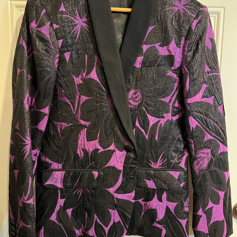 Black & Purple Floral Jacquard Blazer